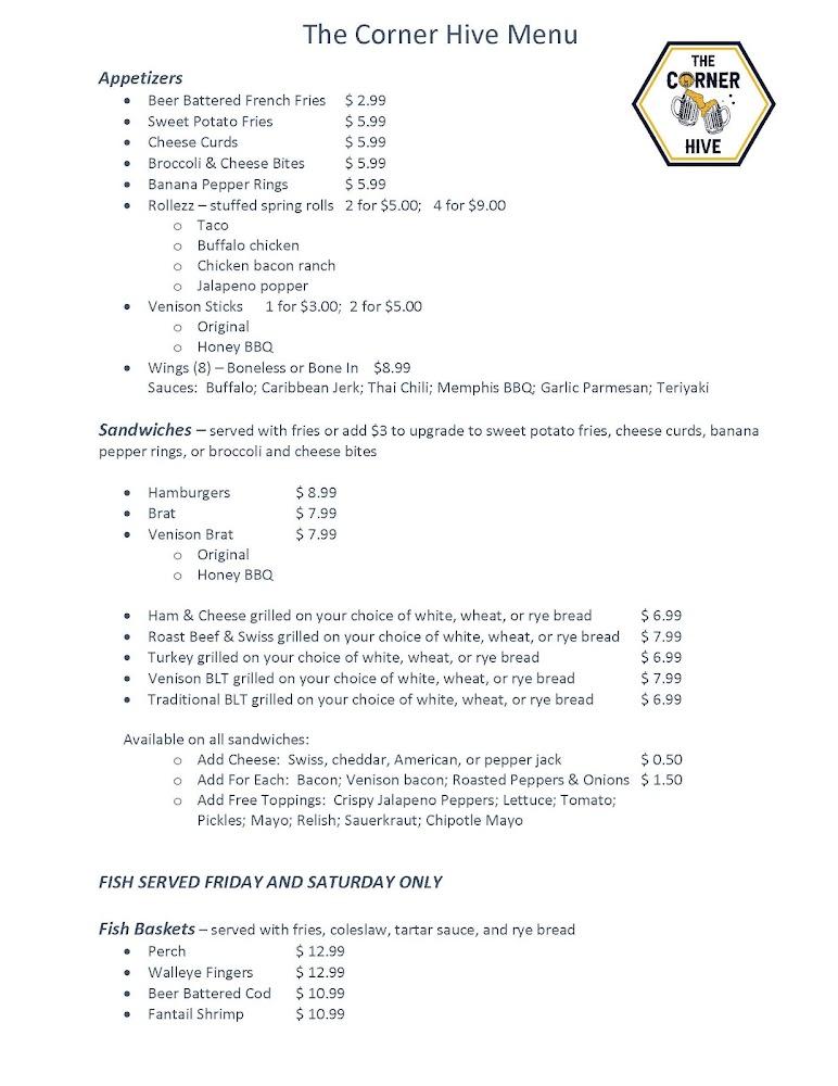 The Corner Hive Menu image 1
